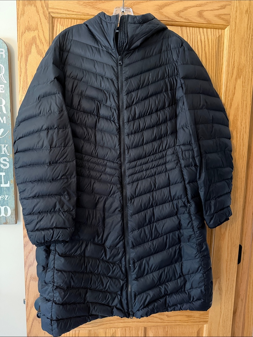 Lands' End Black Long Quilted Packable Puffer Coat with Hood